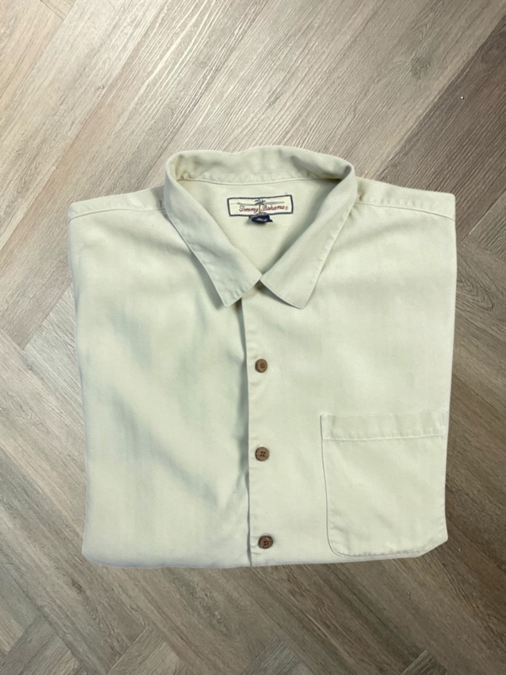 Tommy Bahama 100% Silk Short Sleeve Boat Preppy Classy Shirt Mens XL Beige